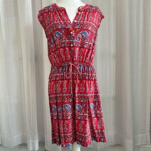 LOFT Red and Blue Paisley Midi Dress